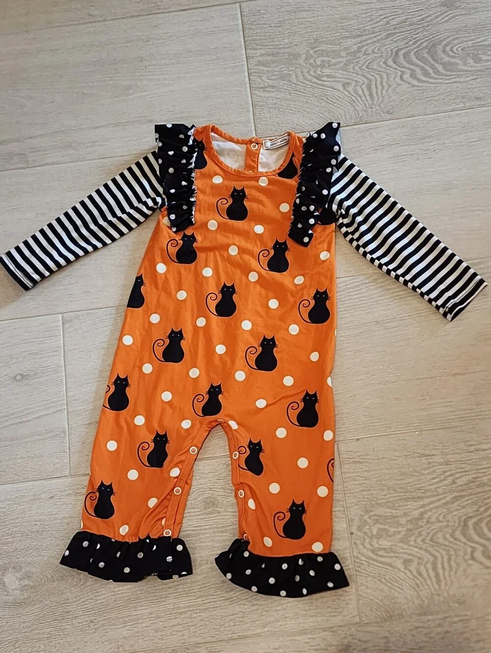 Little Millie Black Cat Halloween Bell Bottom Jumpsuit